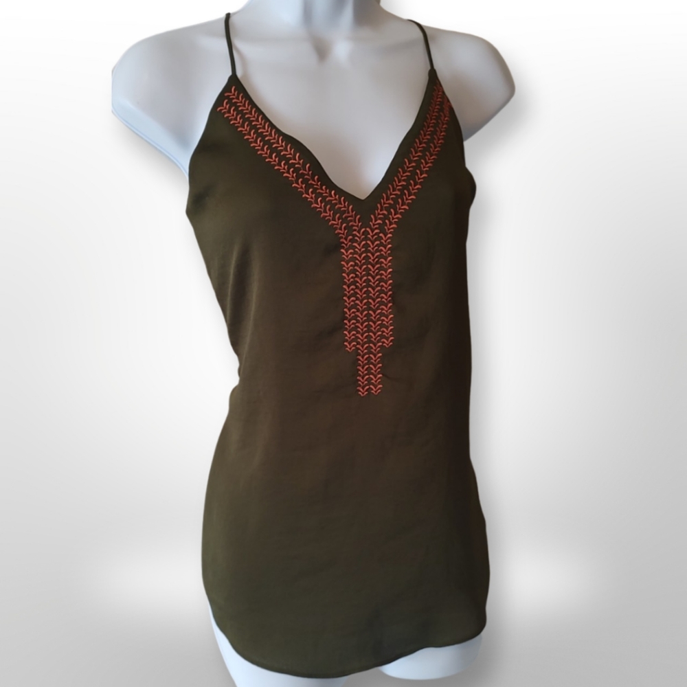 Express V Cut Embroidered Cami, Size Medium M, Green Orange